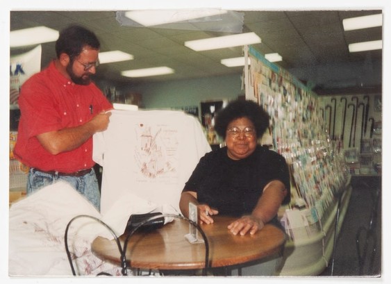 Beverly Buchanan at a T-shirt signing in Hawthorne Drug Co (1993).